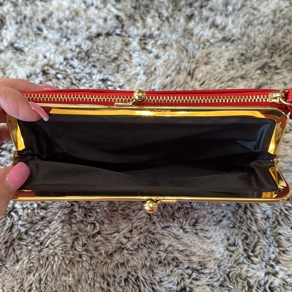 NWOT Forever Young Clutch Wallet Red with Gold Hardware Snap & Zip 2 Pockets - Picture 6 of 10